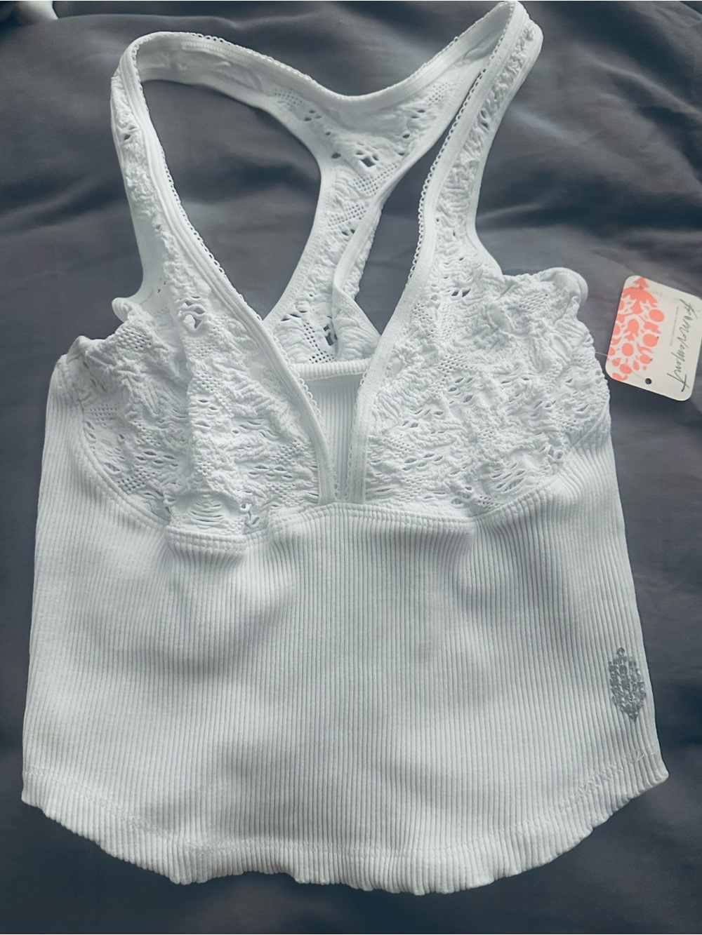 NWT Free People White Lace Ribbed Racerback Bralette Tank M/L